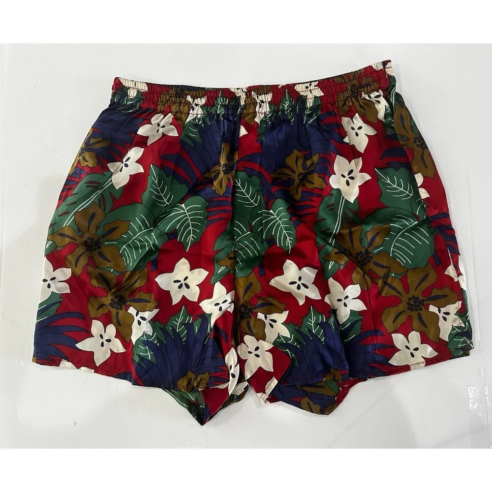 Vintage Mens 100% Silk Boxers Size S 90s Pajama Boxer Shorts Tropical Floral Y2K